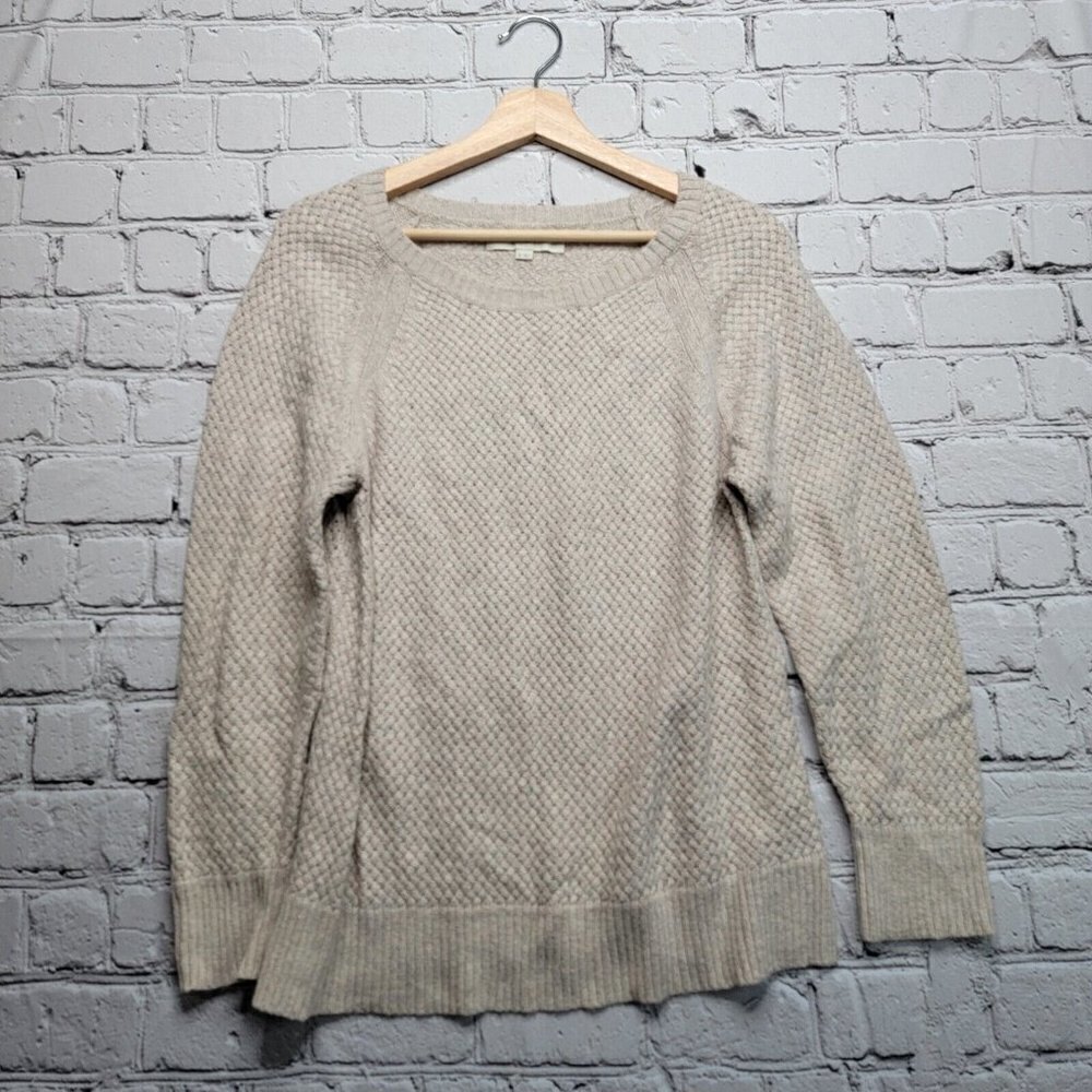 Loft Boucle Knit Wool Blend Mocha Cream Long‎ Sleeve Sweater Top Size XL